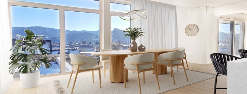 Visualisierung Esszimmer mit traumhafter Aussicht